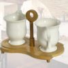 2 Tazze con cuoricino porcellana bianca su base bambu