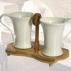 Set 2 tazze maxi porcellana bianca con base bambu