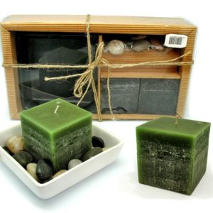 Set 2 Candele japan con ciotola quadra e sassi di fiume
