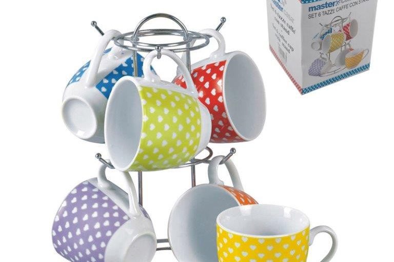 6 Tazzine Da Caffè Con Decoro Cuori