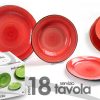 Servito piatti in ceramica 18pz, piatti piani, fondi e da frutta, colore rosso