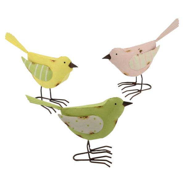 Decorazione Uccello Metallo Righe E Pois 3 Colori