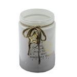 Portacandele In Vetro Bianco Stella Oro Grande