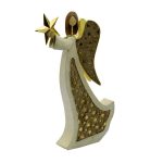 Decorazione Angelo in Metallo Crema Con Stella E Glitter Grande
