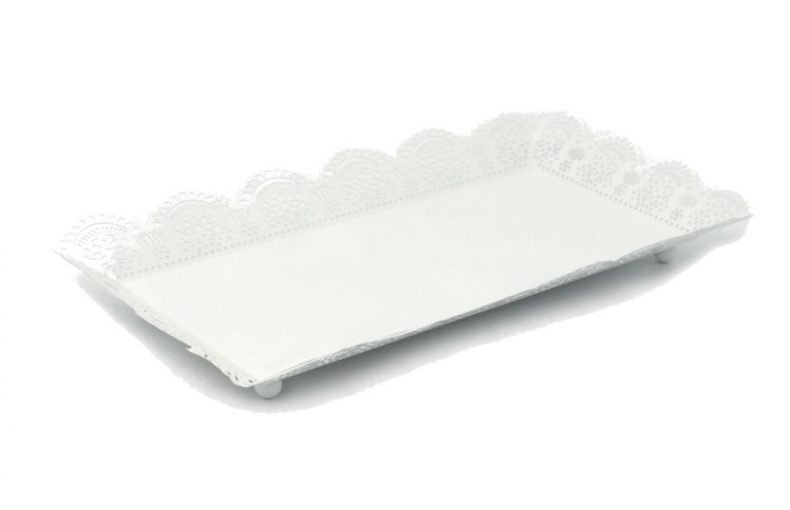 Vassoio In Metallo Bianco Rettangolare Grande