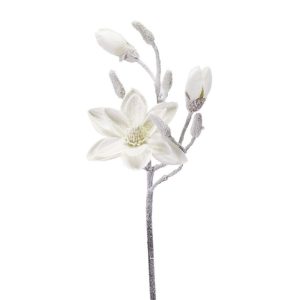Decorazione Ramo Magnolia Bianco Neve Medio