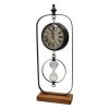 orologio in metallo con clessidra e base in legno