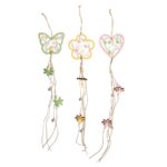 Set 3 Campanelli In Legno Con Farfalle E Fiori