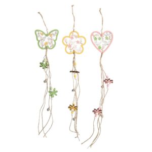 Set 3 Campanelli In Legno Con Farfalle E Fiori