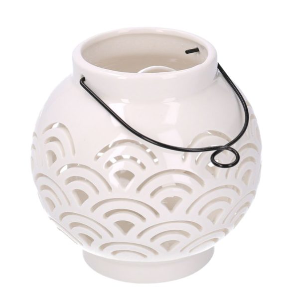 Lanterna Rotonda In Ceramica Bianca Traforata
