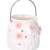 Lanterna Tonda Bianca In Ceramica Con Fiori Rosa