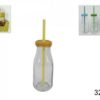 Set 4 Bottiglie In Vetro Con Tappo e Cannuccia