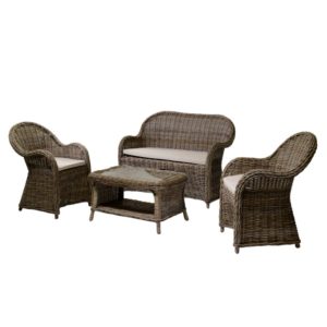 Salotto In Rattan Linea Roymer Color Grigio Con Cuscini