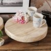Vassoio Rotondo In Legno Con Gambe In Metallo