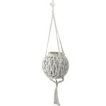 Lanterna Rotonda In Vimini Bianco Pensile Con Corda