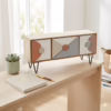 Portatutto In Legno Con 3 Cassetti Con Gambe In Metallo