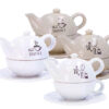 Teiera con tazza in ceramica e piattino