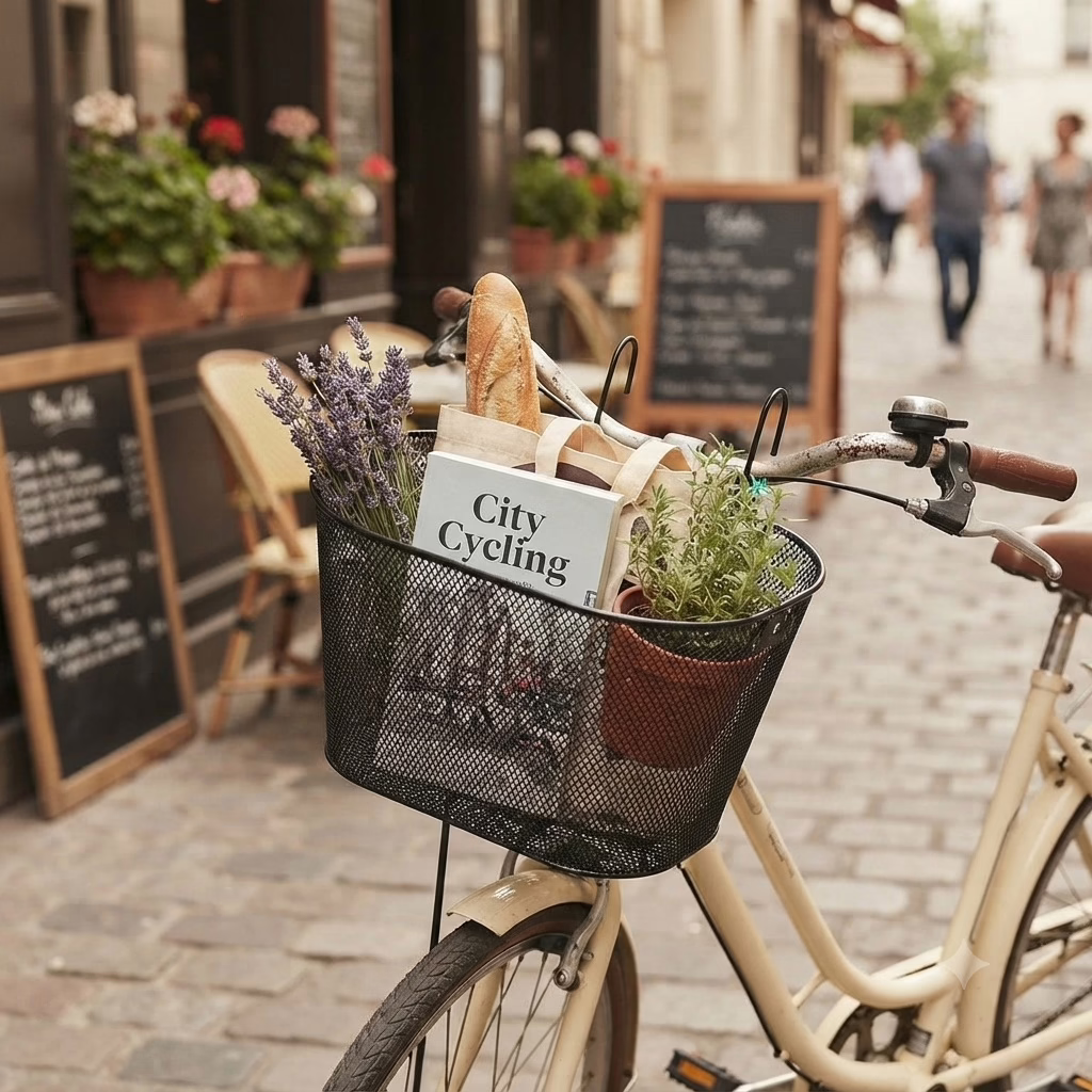 Cestino per bici in ferro colore nero