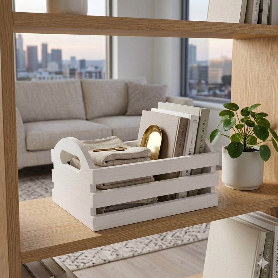Cassetto legno bianco rettangolare