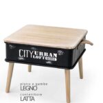 Tavolino contenitore nero latta e legno