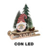 Gnomo legno su slitta con led