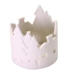 Portacandele ceramica bianco casa e alberi tondo