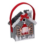 Cestino tessuto feltro casa e babbo natale grigio cm12,5x6,5h14,5