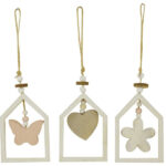 Set 3 pezzi appendino casetta legno forme assortite