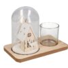 Portacandele legno vetro con led casetta con renna