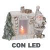Babbo Natale ceramica con camino crema con led