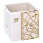 Portacandele ceramica dettagli dorati metallo