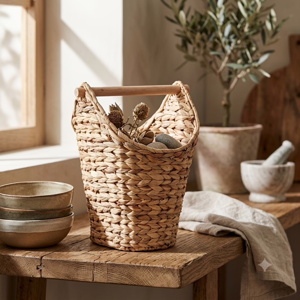 Cesto giacinto d'acqua Elios manico in legno