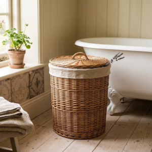 Portabiancheria Rotondo Tobias in Salice – Eleganza Naturale