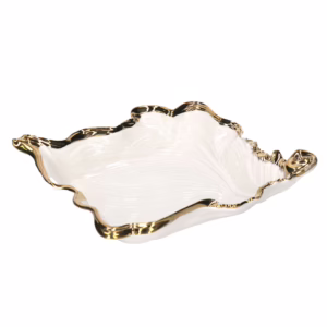 Centrotavola ceramica foglia oro-bianco