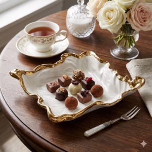 Centrotavola ceramica foglia oro-bianco