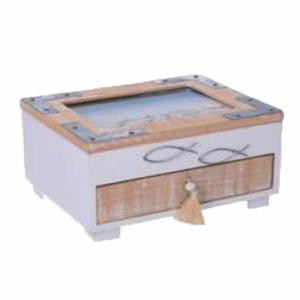 Scatola legno mare con portafoto e cassetto rettangolare