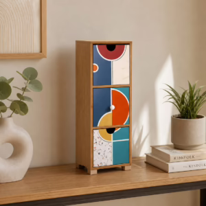Portatutto In Legno Con 3 Cassetti Multicolor