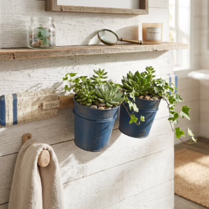 Porta vaso Nautico con Remi Blu e Bianco Decorazione Mare 65cm