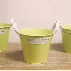 3 Secchielli latta verde flowers con manici