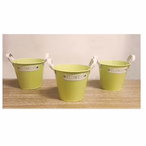 3 Secchielli latta verde flowers con manici