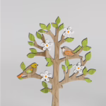 Albero Decorativo in Legno con Uccellini e Fiori