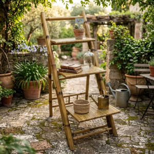 Scaffale a Scaletta in Bambù Naturale – 3 Ripiani