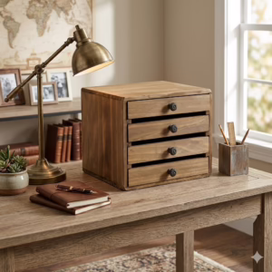 Mini Cassettiera Porta tutto in Legno Rustico – 4 Cassetti