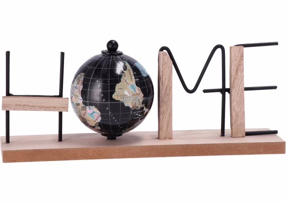 Decorazione legno con mappamondo modello home e love