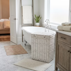 Portabiancheria rettangolare in salice "Janne" con interno in tessuto